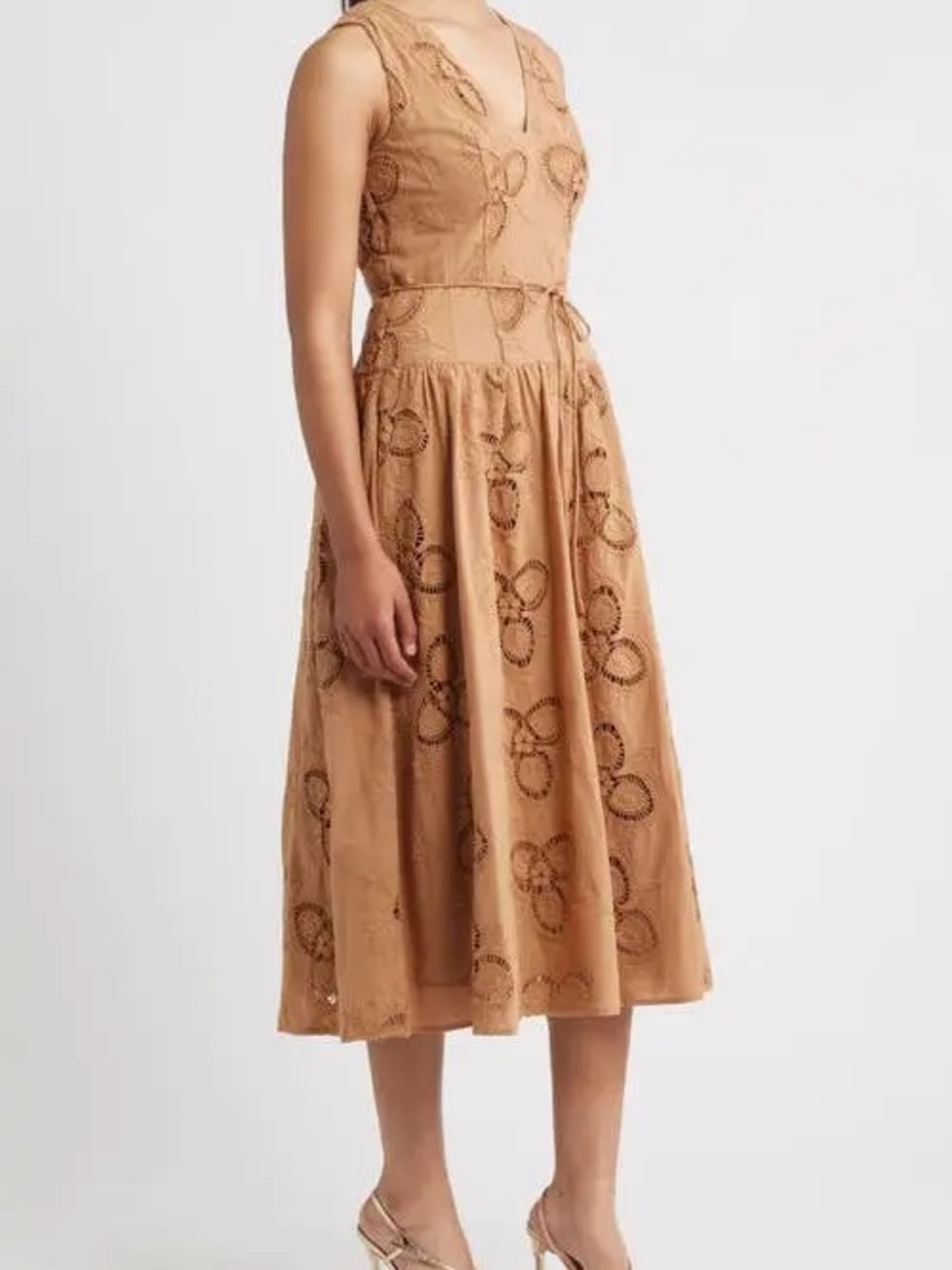 Anne Klein Sleeveless Embroidered Midi Dress in Tan - Picture 4 of 15